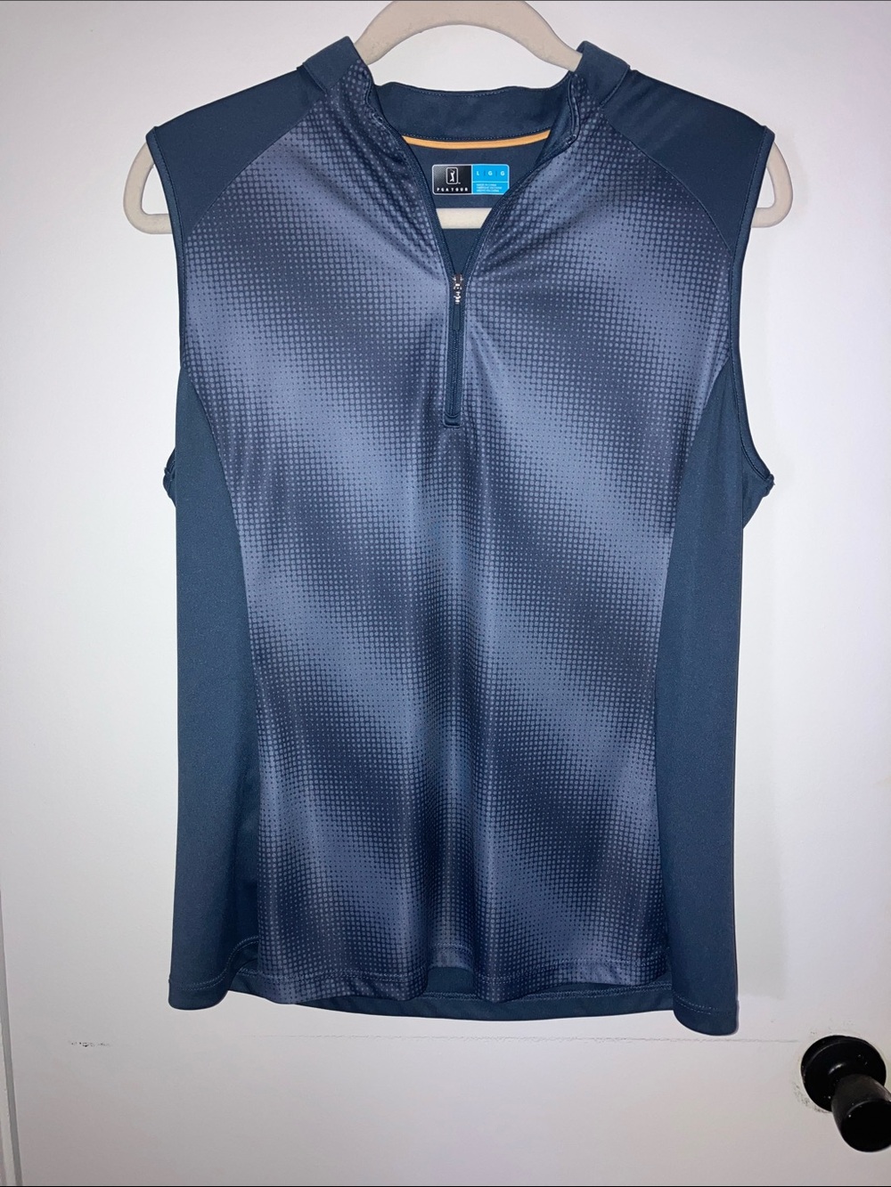 Pga Tour Micro Dot Stripe Blue Sleeveless zip polo top golf women’s Sz L
